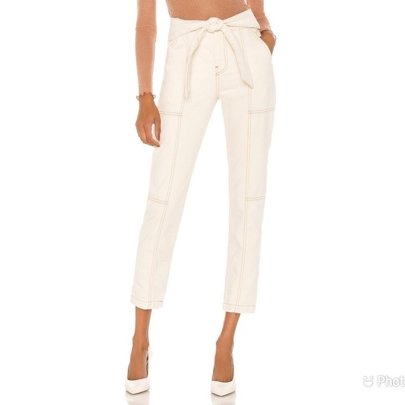 Jonathan Simkhai Neutral Ivory Tie Front Jeans Henley Tie Waist Straight Sz‎ 26 - Picture 1 of 9